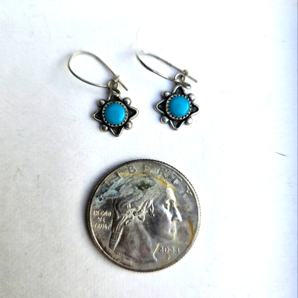 Small Vintage Silver and Turquoise Earrings - Star